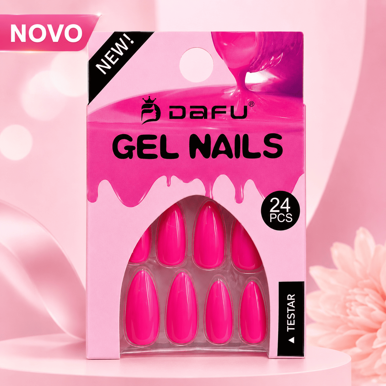 Unhas Postiças Gel Nails Dafu Pink 24 Peças Brilhante Unha Falsa Fashion Prática Feminina - Imagem 9