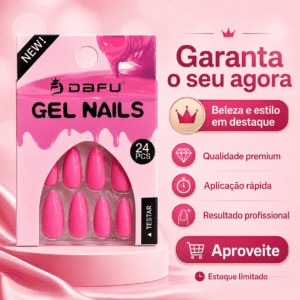 Unhas Postiças Gel Nails Dafu Rosa 24 Peças Brilhante Unha Fashion Alongamento Prática Feminina
