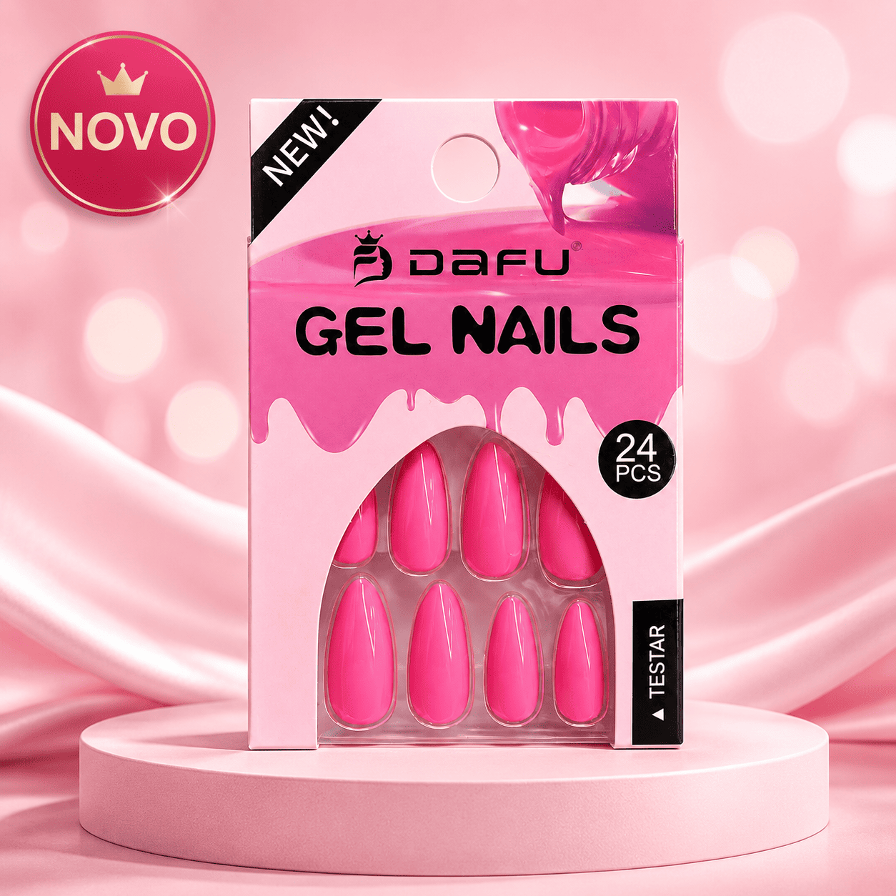 Unhas Postiças Gel Nails Dafu Rosa 24 Peças Brilhante Unha Fashion Alongamento Prática Feminina - Imagem 2