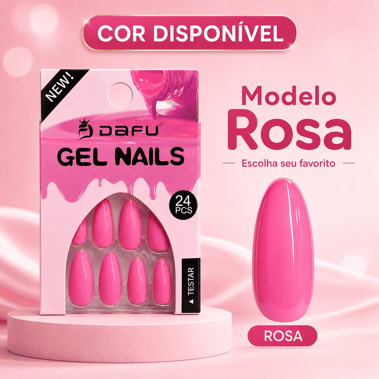 Unhas Postiças Gel Nails Dafu Rosa 24 Peças Brilhante Unha Fashion Alongamento Prática Feminina - Imagem 5