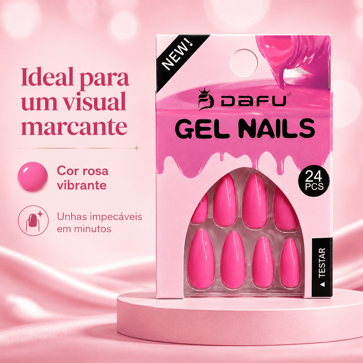 Unhas Postiças Gel Nails Dafu Rosa 24 Peças Brilhante Unha Fashion Alongamento Prática Feminina - Imagem 7