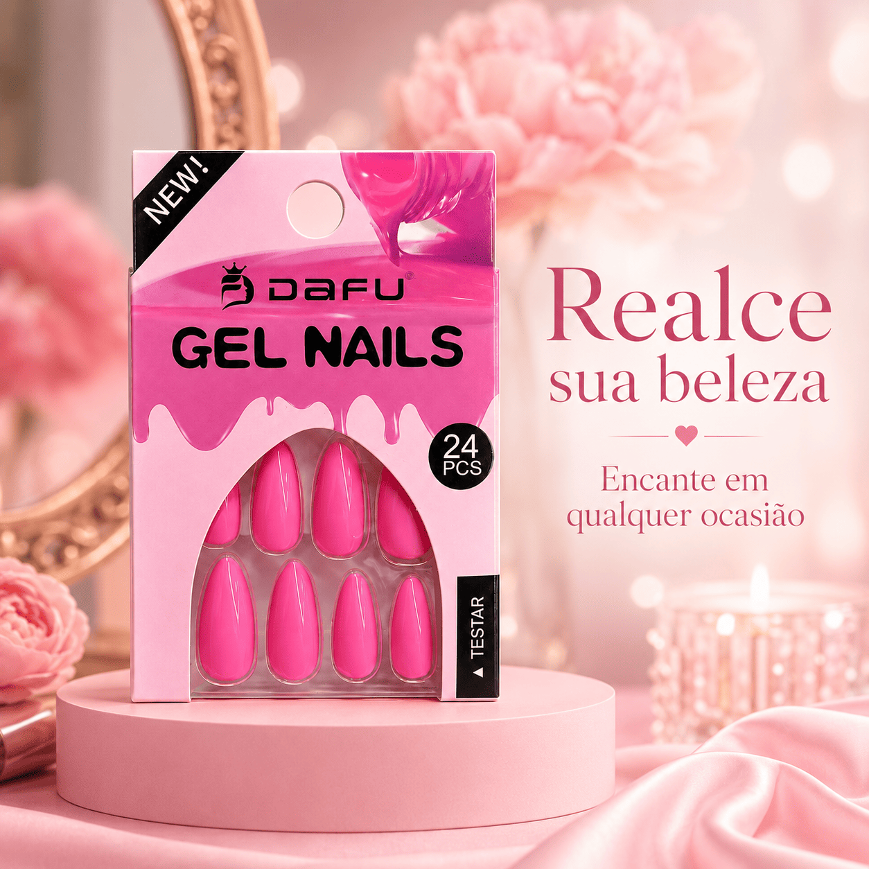 Unhas Postiças Gel Nails Dafu Rosa 24 Peças Brilhante Unha Fashion Alongamento Prática Feminina - Imagem 8